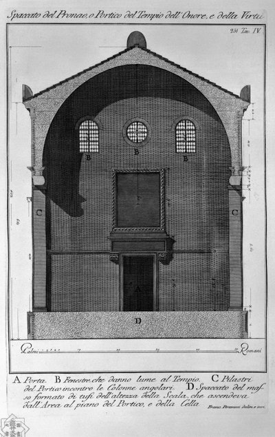 Querschnitt des Pronaos oder Portikus des Tempels der Ehre und der Tugend von Francesco Piranesi